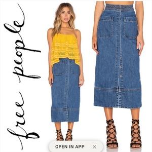 Free People Just a Dream Midi Denim Skirt